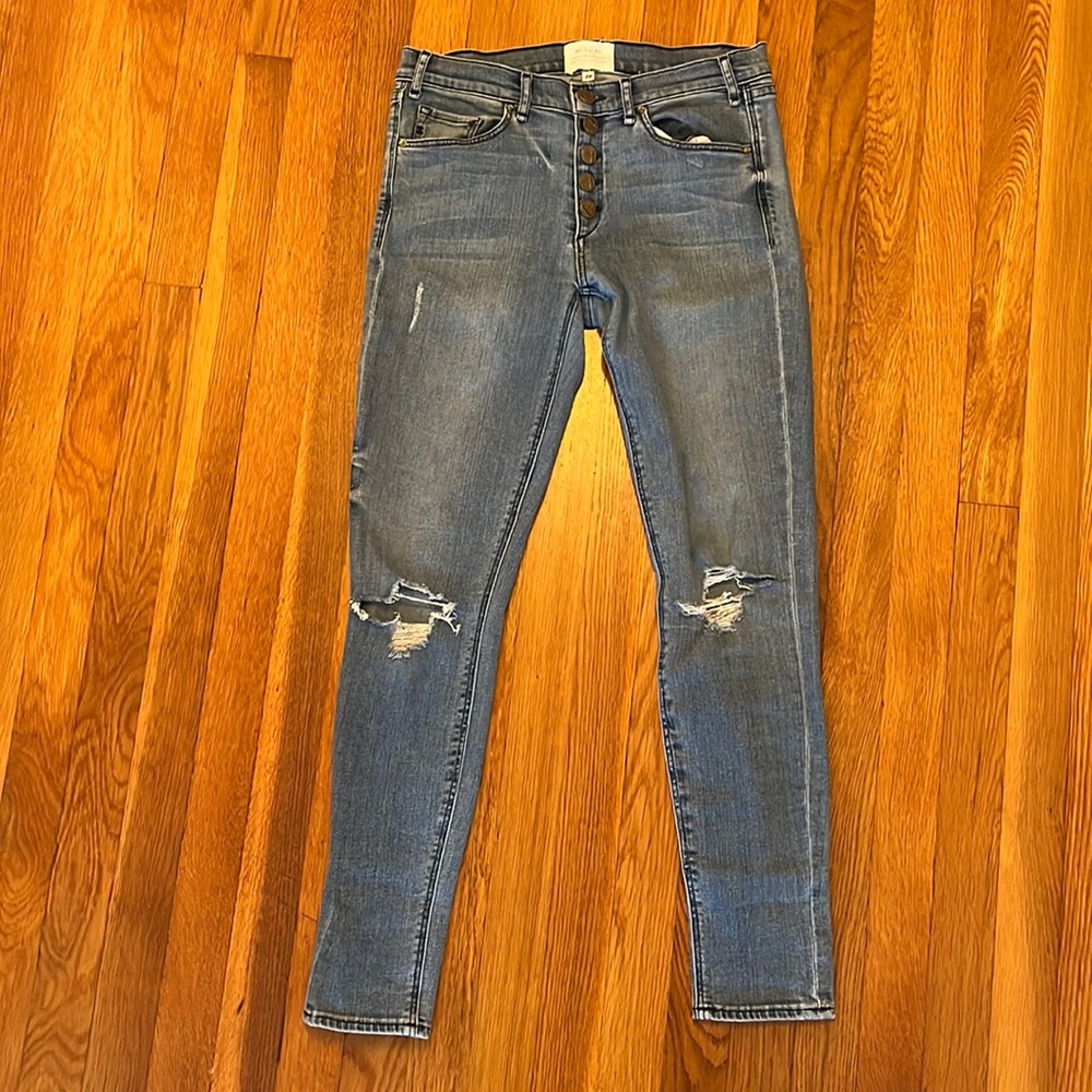 McGuire Distressed Exposed Button Fly Skinny Jeans